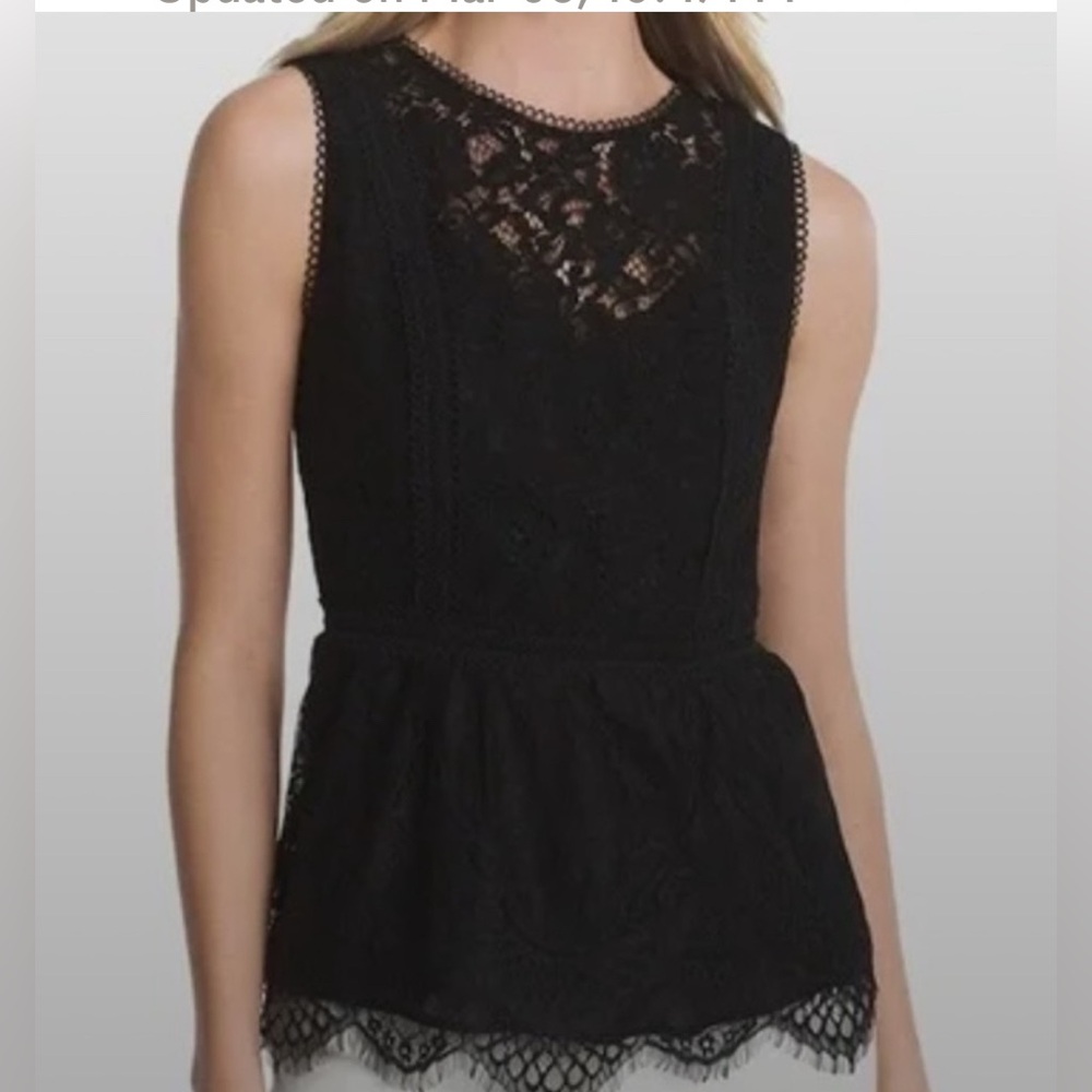 White House Black Market Black Sleeveless Lace Peplum Blouse Sz 8